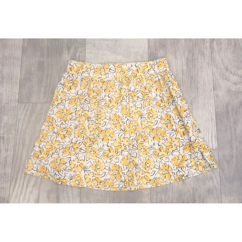 Pact Organic Cotton Floral Mini Circle Skater Skirt Size L Yellow White Pull On